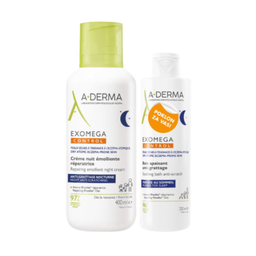 A-Derma Exomega Control Noćna krema protiv grebanja + GRATIS Umirujuća kupka 400ml + 200ml