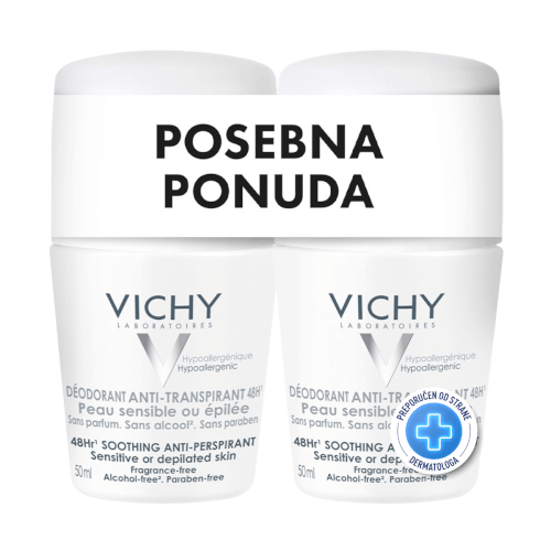 Vichy Roll-on dezodorans za regulaciju znojenja Sensitive DUO 50ml + 50ml