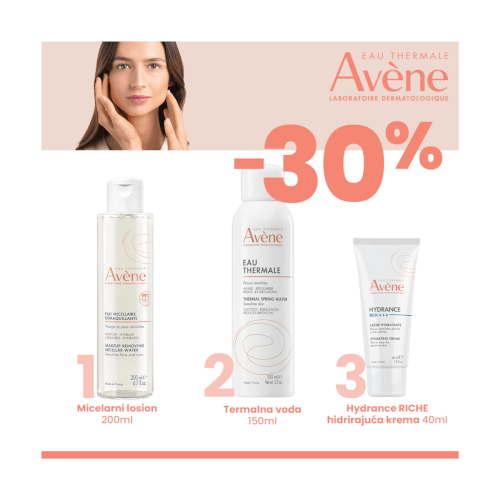 Avene Rutina Hydrance bogata krema + Micelarni losion + Termalna voda 40ml + 200ml + 150ml