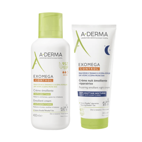 A-Derma PROMO Exomega control krema + Exomega noćna krema protiv noćnog grebanja 500ml + 200ml