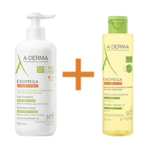 A-Derma Exomega Control emolijentno mlijeko + ulje za tuširanje GRATIS 400ml + 200ml