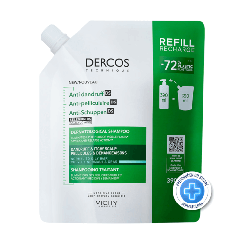Vichy DERCOS Šampon protiv peruti za normalnu ili masnu kosu REFILL 390 ml